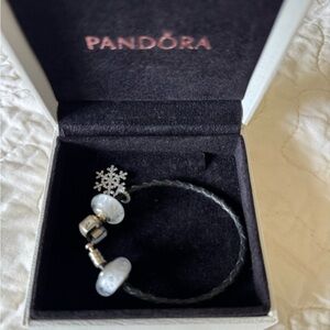 Pandora leather bracelet with charms